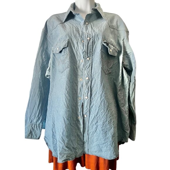 Wrangler Mens Denim Western Snap Shirt Blue L - Picture 11 of 11